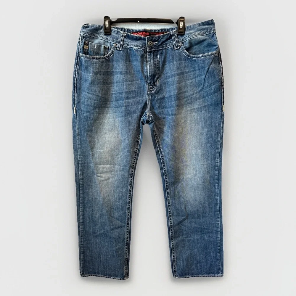 Rock‎ & Roll Cowboy Denim Jeans Double Barrel Straight Relaxed Leg Mens 38x34